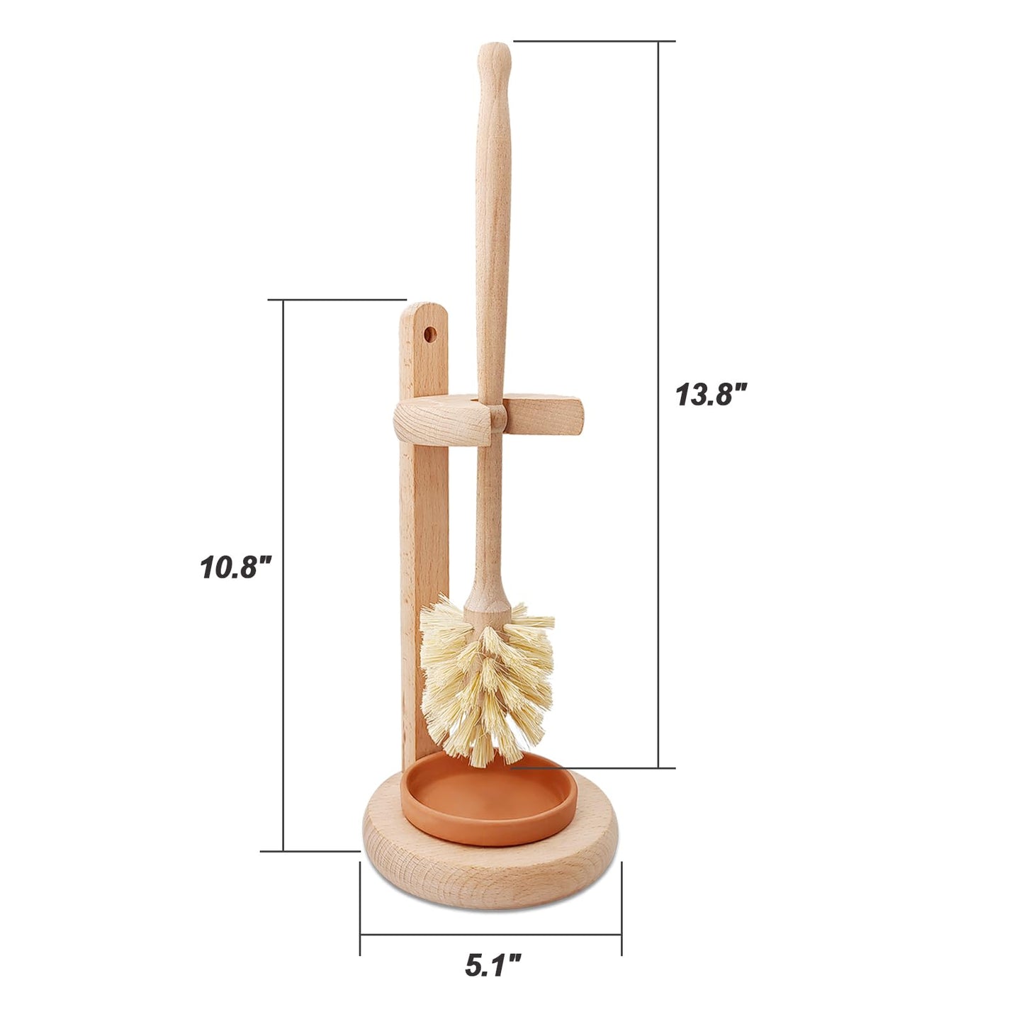 CRAKTH Wood Toilet Brush and Holder Set, Beechwood Toilet Bowl Cleaner Brush for Bathroom, Sisal Bristles Toilet Scrubber with Stand
