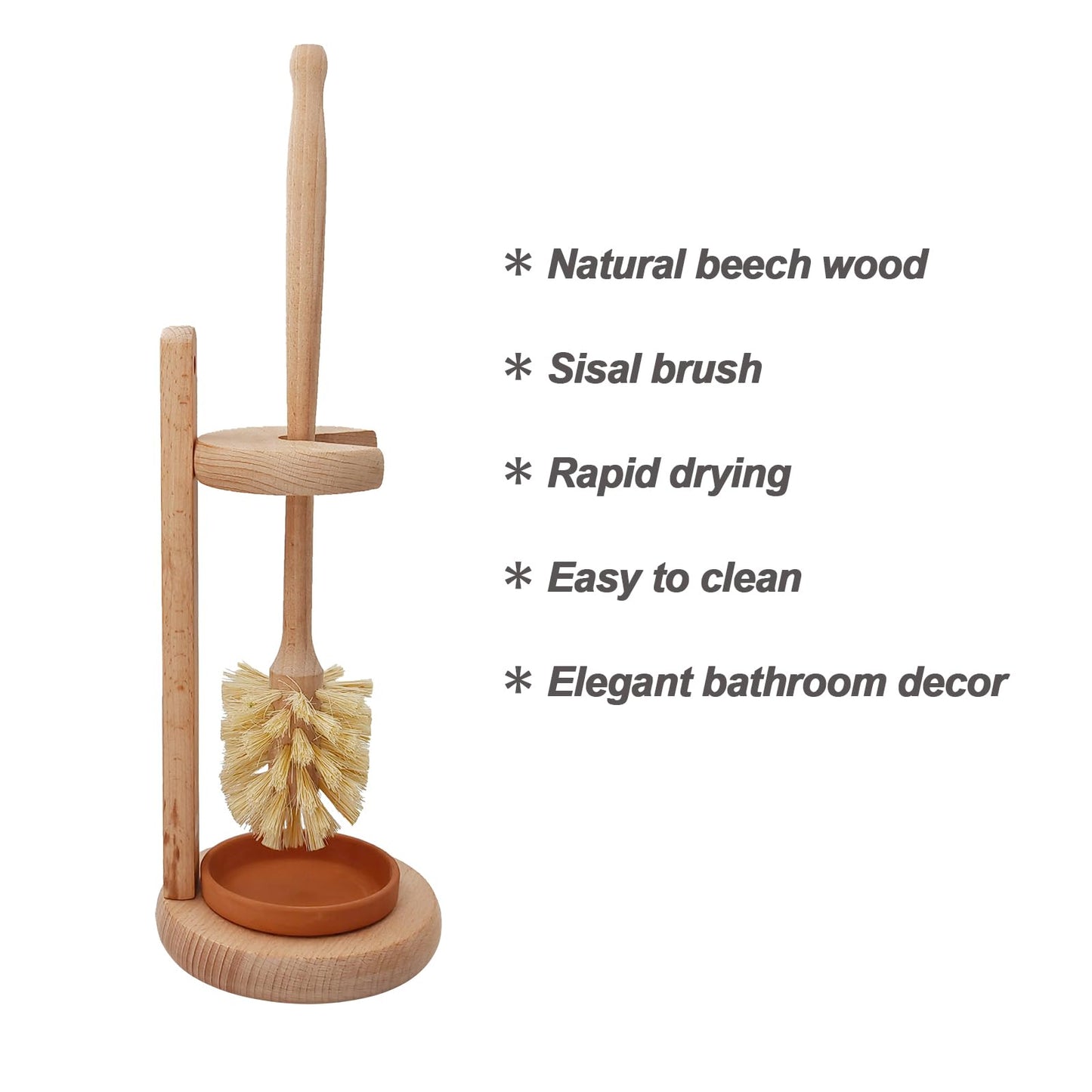 CRAKTH Wood Toilet Brush and Holder Set, Beechwood Toilet Bowl Cleaner Brush for Bathroom, Sisal Bristles Toilet Scrubber with Stand