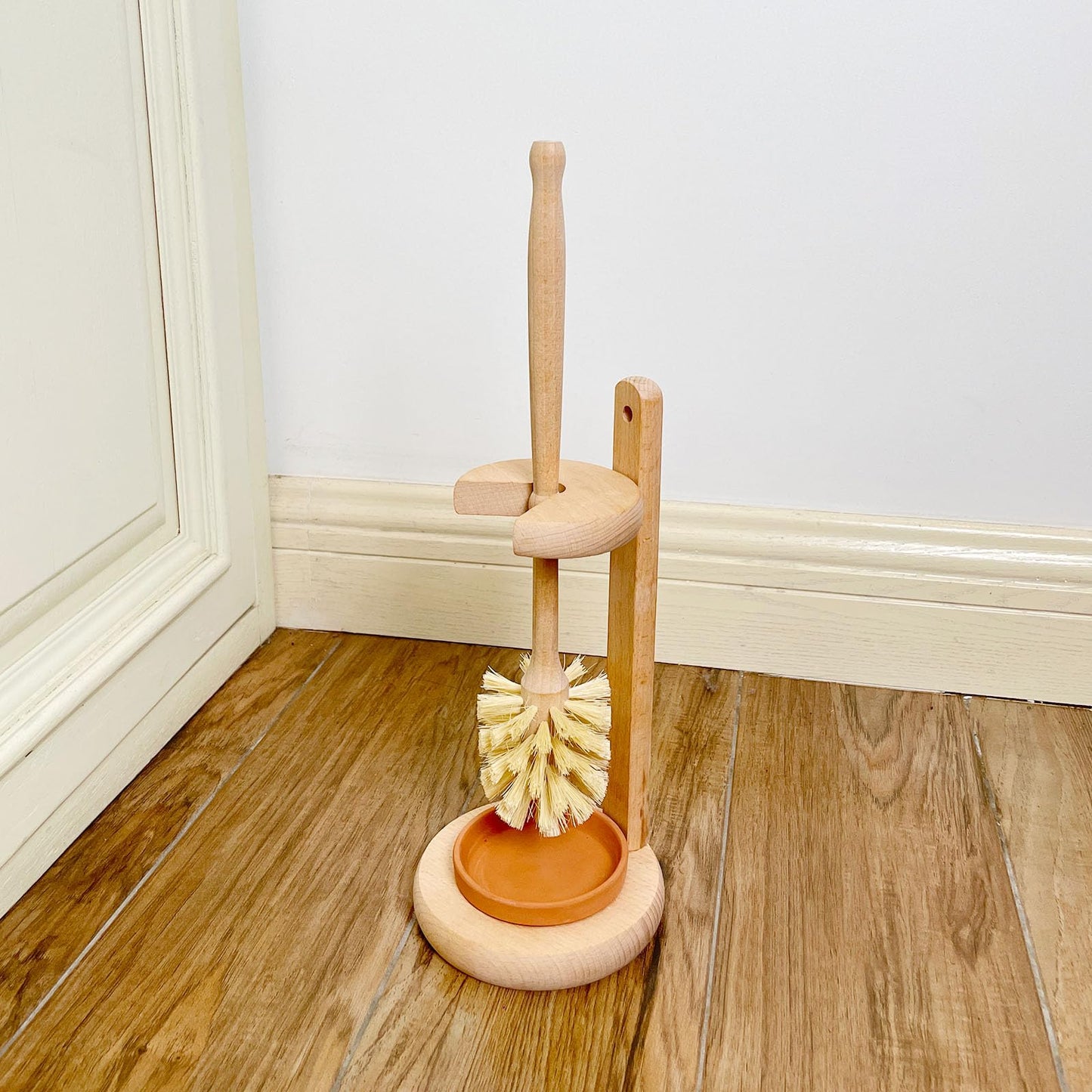 CRAKTH Wood Toilet Brush and Holder Set, Beechwood Toilet Bowl Cleaner Brush for Bathroom, Sisal Bristles Toilet Scrubber with Stand