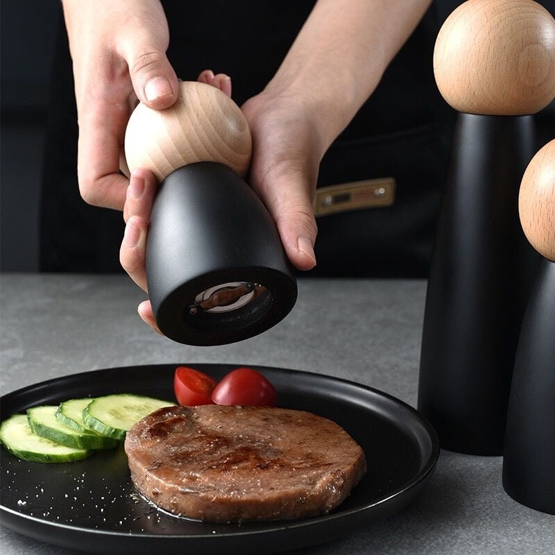 Wooden Salt and Pepper Mill with Ceramic Grinder for Kitchen Household - Multi-Purpose Manual Pepper Grinder and Cruet Kitchen Tool