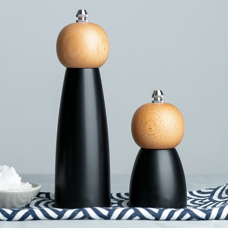 Wooden Salt and Pepper Mill with Ceramic Grinder for Kitchen Household - Multi-Purpose Manual Pepper Grinder and Cruet Kitchen Tool