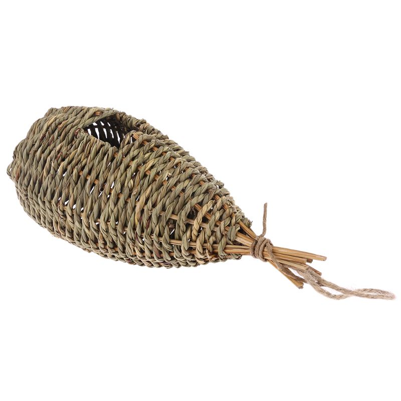 Rustic Birdhouse with Natural Fibers and Hand-Woven Straw Rope - Outdoor Shelter for Finches and Other Small Birds
