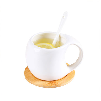 Six-Piece Ceramic Cup Set, 200 ml Tea and Coffee Cups with Bamboo and Wooden Stand