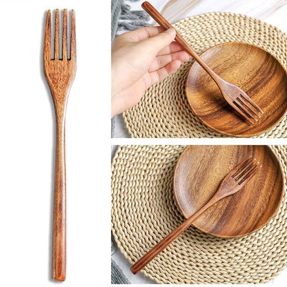 15-Piece Wooden Dinner Utensil Set - Kitchen Wooden Cutlery Set with Spoon, Fork, and Knife