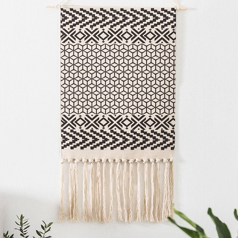 Bohemian Geometric Macramé Tapestry Wall Hangings - Handmade Cotton Linen Décor with Tassel Accents