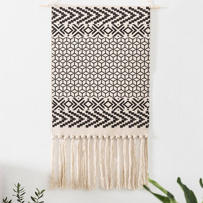 Bohemian Geometric Macramé Tapestry Wall Hangings - Handmade Cotton Linen Décor with Tassel Accents