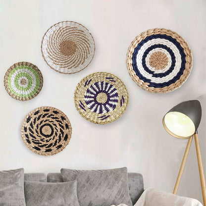 Rustic Seagrass Woven Round Wall Hanging Baskets - Boho Wall Basket Décor