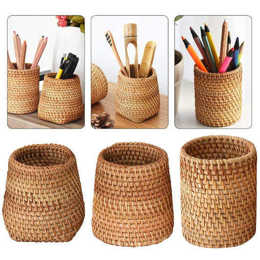 Rattan Handmade Storage Basket for Household Items, Tableware, Tea Ceremony Accessories, Cosmetics, Pens, and Decorative Purposes