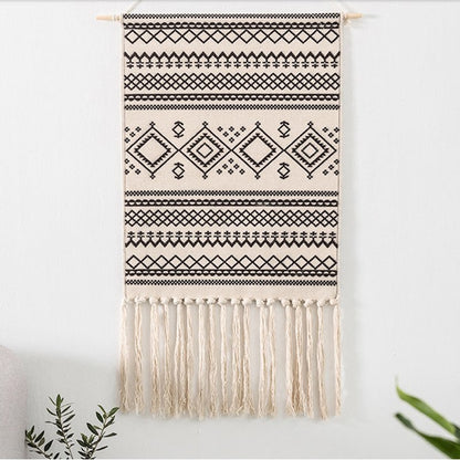 Bohemian Geometric Macramé Tapestry Wall Hangings - Handmade Cotton Linen Décor with Tassel Accents