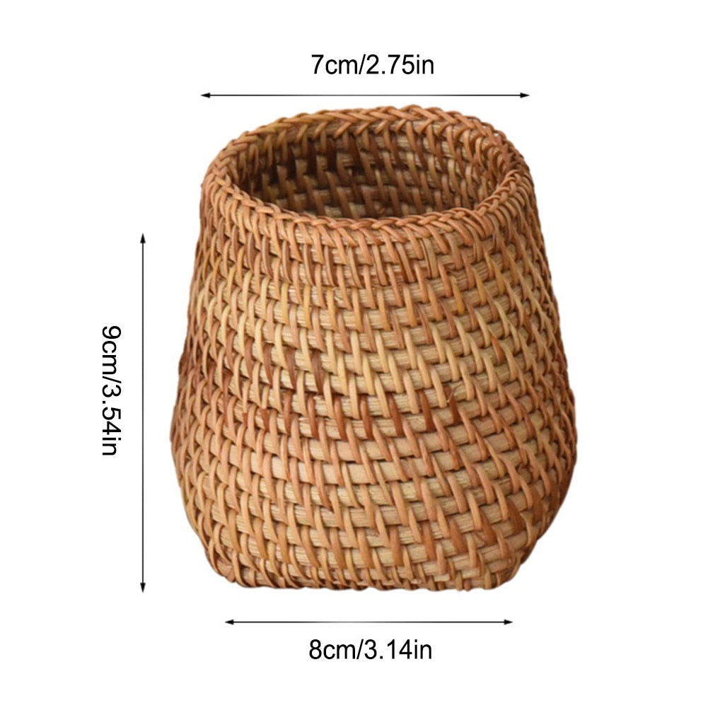 Rattan Handmade Storage Basket for Household Items, Tableware, Tea Ceremony Accessories, Cosmetics, Pens, and Decorative Purposes