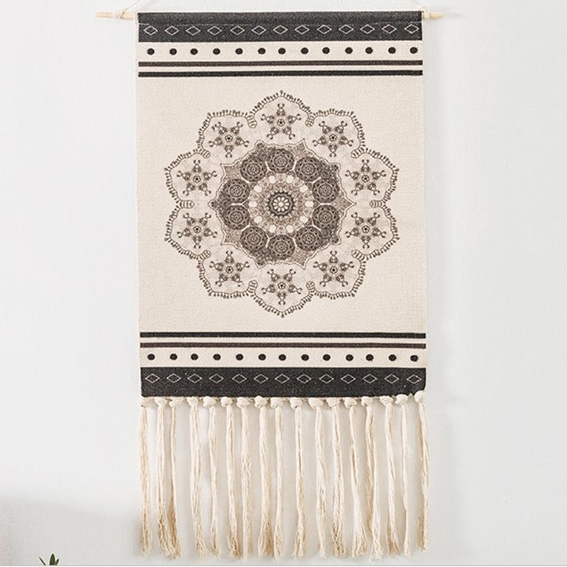 Bohemian Geometric Macramé Tapestry Wall Hangings - Handmade Cotton Linen Décor with Tassel Accents