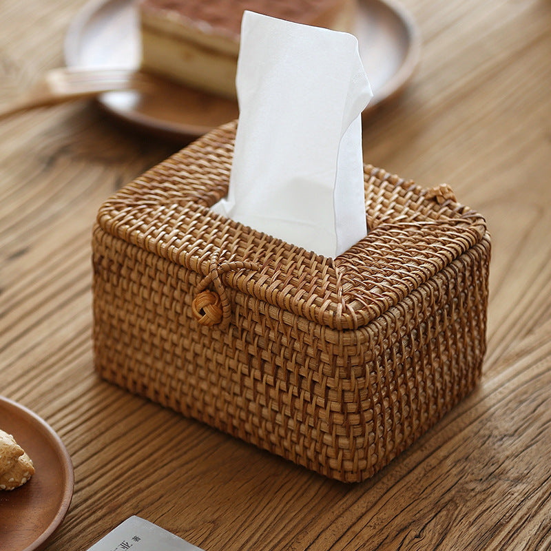 Artisan-Crafted Rattan Tissue Holder