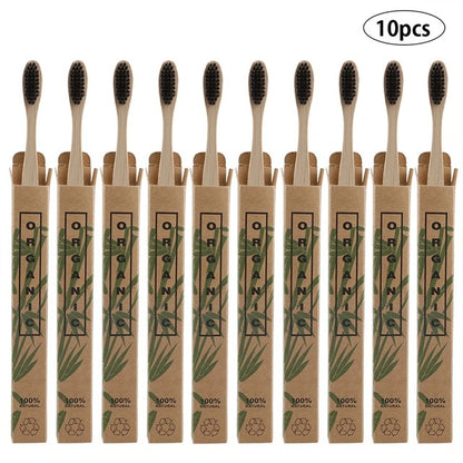 Eco-Friendly Bamboo Toothbrush Set - Pack of 10