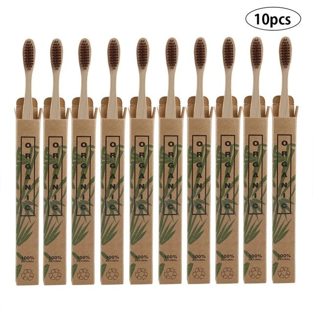 Eco-Friendly Bamboo Toothbrush Set - Pack of 10