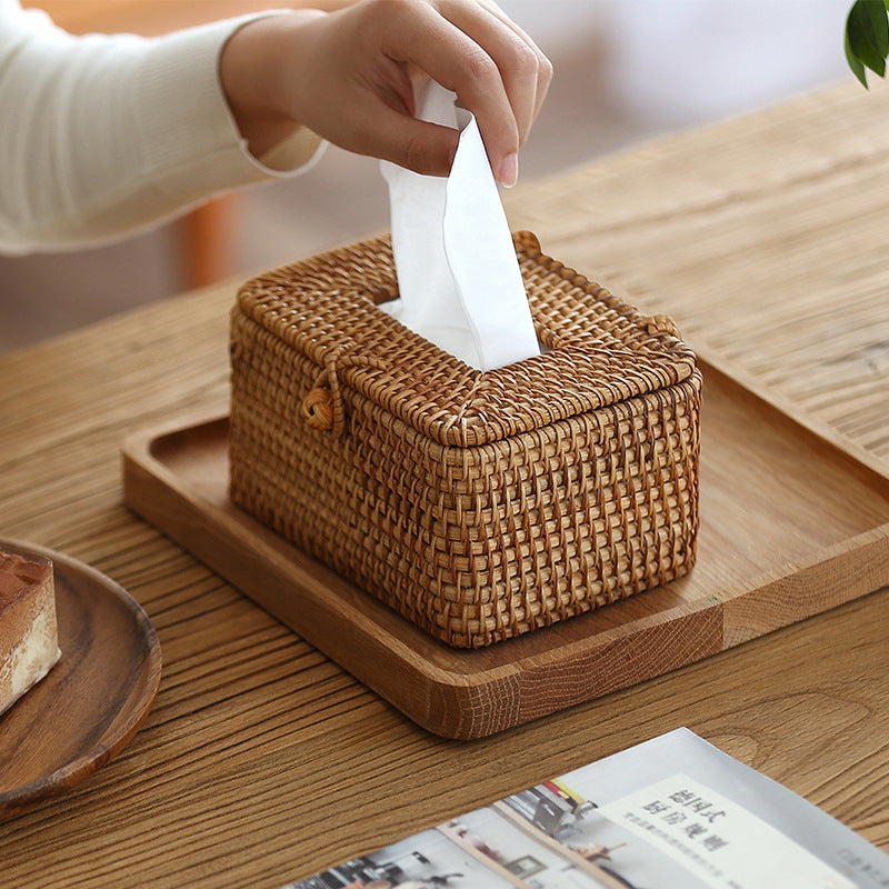 Artisan-Crafted Rattan Tissue Holder