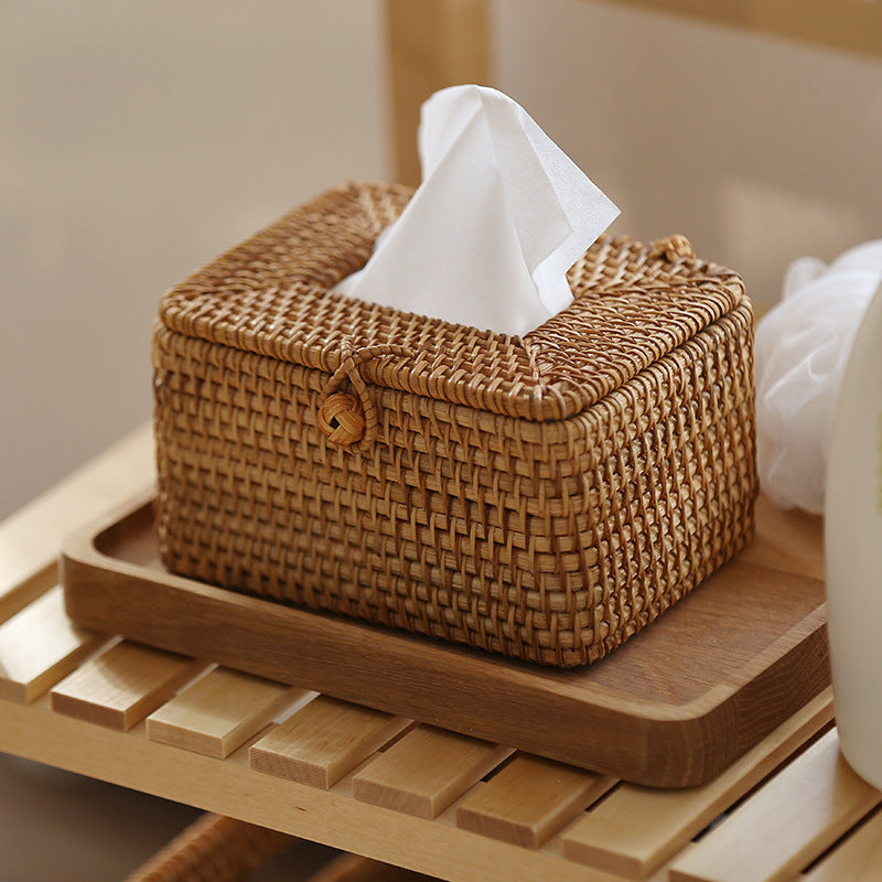 Artisan-Crafted Rattan Tissue Holder