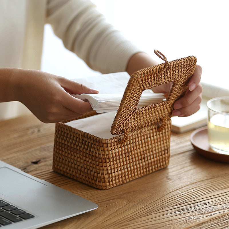 Artisan-Crafted Rattan Tissue Holder