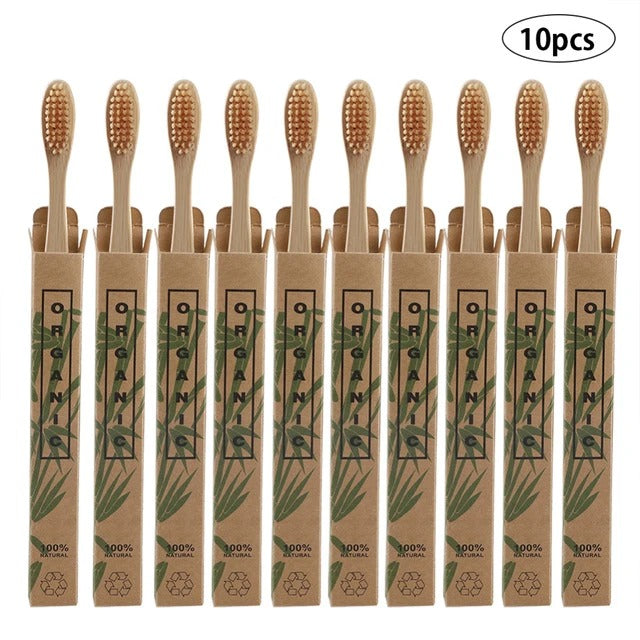 Eco-Friendly Bamboo Toothbrush Set - Pack of 10