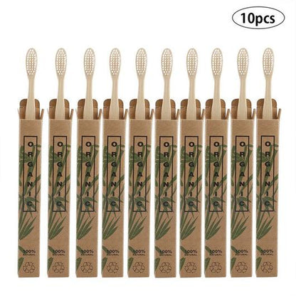 Eco-Friendly Bamboo Toothbrush Set - Pack of 10