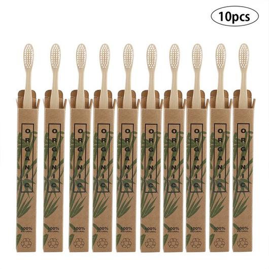 Eco-Friendly Bamboo Toothbrush Set - Pack of 10