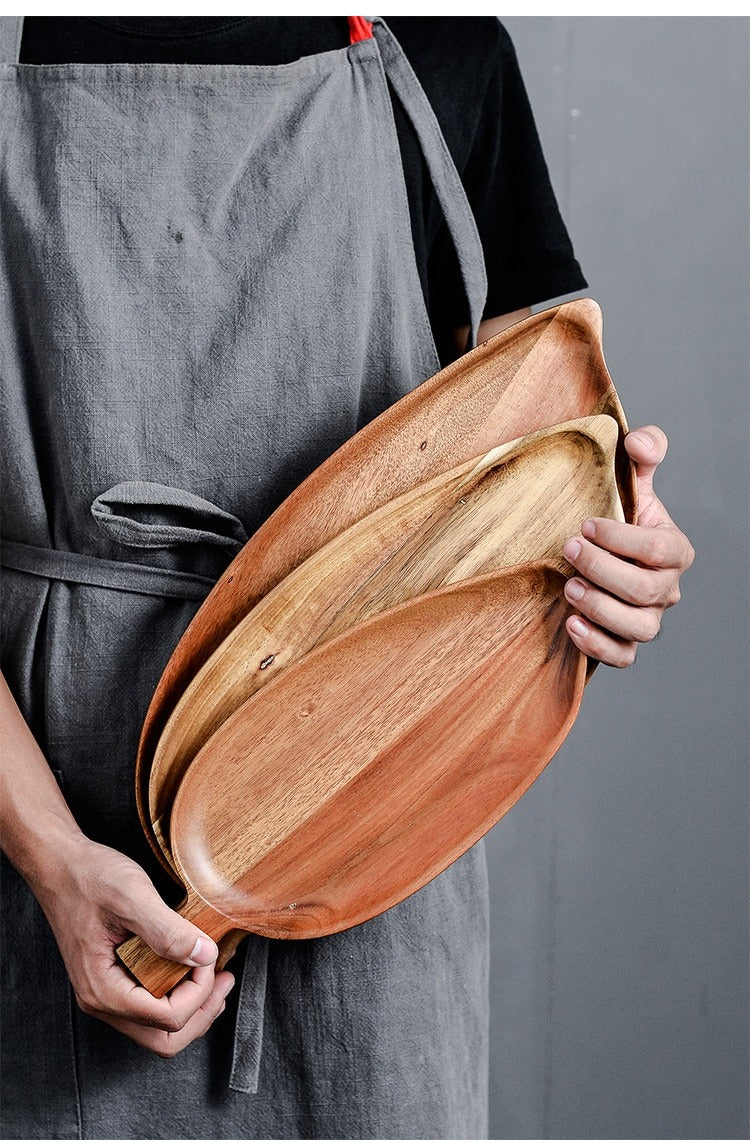 Acacia Wood Leaf Shape Plate; Perfect for Desserts, Bread, Nuts, Snacks, and Cakes | Wooden Tray for Kitchen Utensils