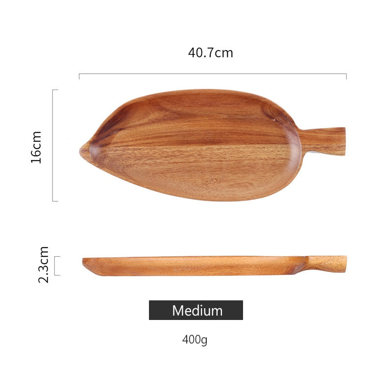 Acacia Wood Leaf Shape Plate; Perfect for Desserts, Bread, Nuts, Snacks, and Cakes | Wooden Tray for Kitchen Utensils