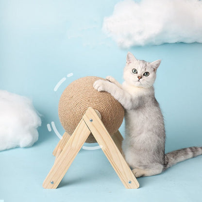 Natural Wood Cat Scratching Ball Toy - Sisal Rope Board for Kitten Play