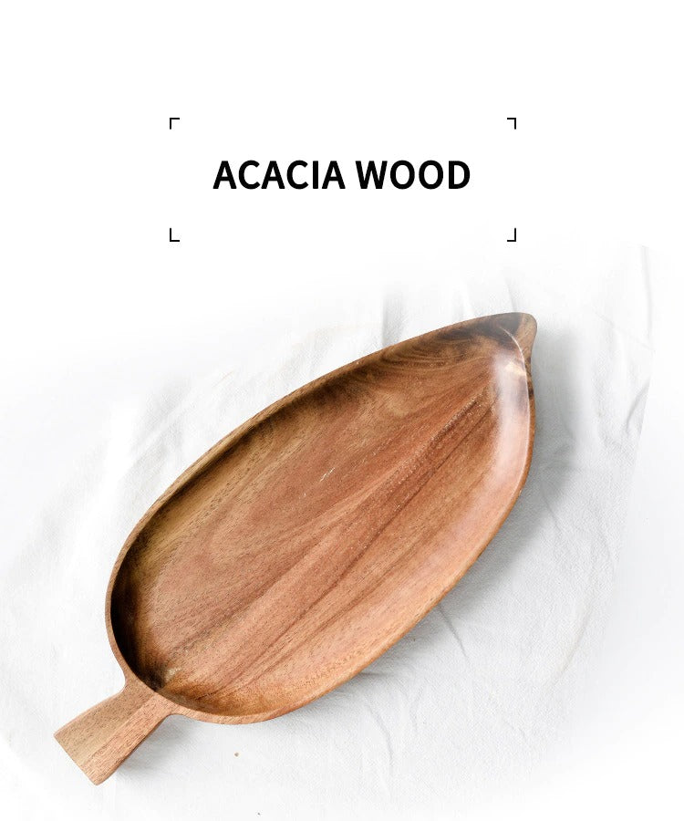 Acacia Wood Leaf Shape Plate; Perfect for Desserts, Bread, Nuts, Snacks, and Cakes | Wooden Tray for Kitchen Utensils