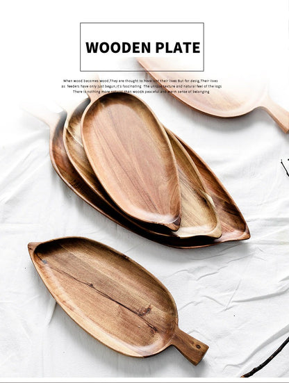 Acacia Wood Leaf Shape Plate; Perfect for Desserts, Bread, Nuts, Snacks, and Cakes | Wooden Tray for Kitchen Utensils