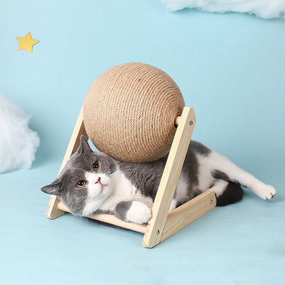 Natural Wood Cat Scratching Ball Toy - Sisal Rope Board for Kitten Play