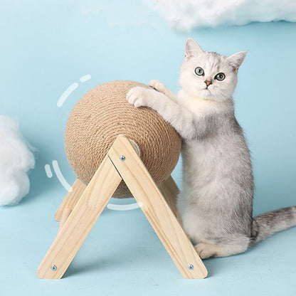 Natural Wood Cat Scratching Ball Toy - Sisal Rope Board for Kitten Play