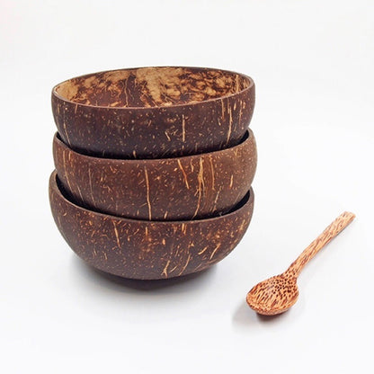 Natural Coconut Bowl Set - Handmade Eco-Friendly Vegan Bowls with Coco Wood Spoon Set for Kitchen Tableware and Home Storage.