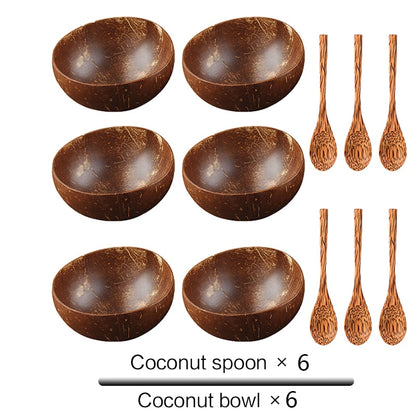 Natural Coconut Bowl Set - Handmade Eco-Friendly Vegan Bowls with Coco Wood Spoon Set for Kitchen Tableware and Home Storage.