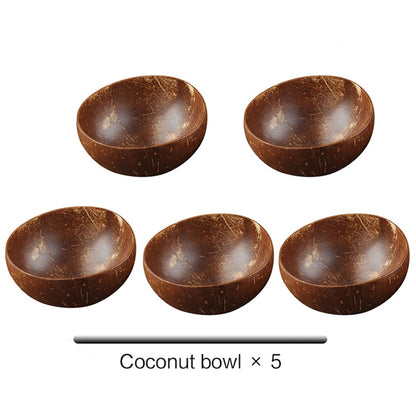 Natural Coconut Bowl Set - Handmade Eco-Friendly Vegan Bowls with Coco Wood Spoon Set for Kitchen Tableware and Home Storage.