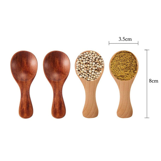 Balmy Days Set of 4 Mini Wooden Spoons - Small Spice, Sugar, Tea, and Coffee Scoops with Short Handles - Natural Wood Kitchen Gadgets for Kids and Adult