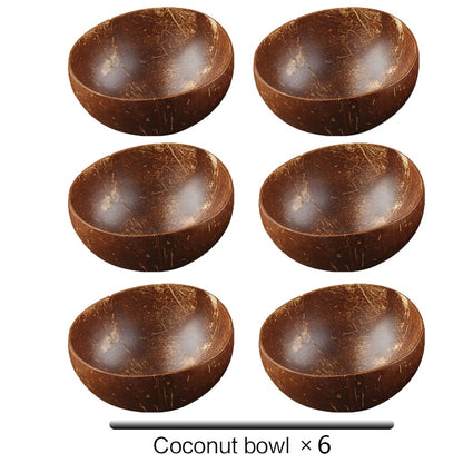 Natural Coconut Bowl Set - Handmade Eco-Friendly Vegan Bowls with Coco Wood Spoon Set for Kitchen Tableware and Home Storage.