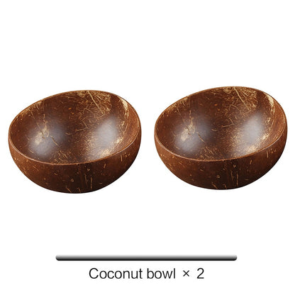 Natural Coconut Bowl Set - Handmade Eco-Friendly Vegan Bowls with Coco Wood Spoon Set for Kitchen Tableware and Home Storage.