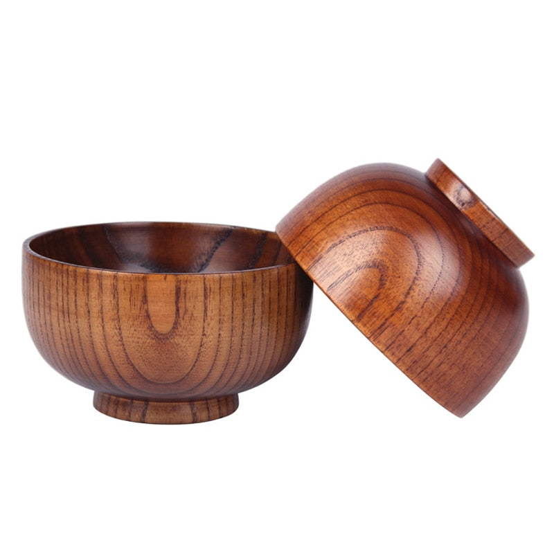 Japanese-style Wooden Bowl - Eco-Friendly, Handmade, Large/Small Bowl for Rice, Soup, Salad, Kids Tableware and Wooden Utensils