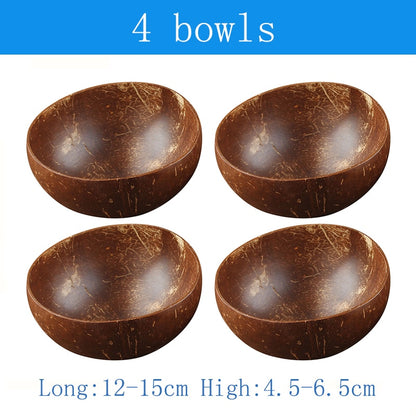 Natural Coconut Bowl and Spoon Set - 12-15cm Wooden Design Tableware for Home Kitchen, Dining, Salad, Rice, and Soup