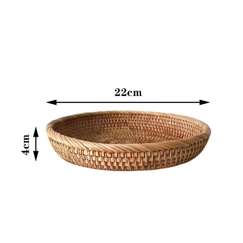 Handmade Rattan Fruit and Snack Basket: Multipurpose Tray for Bread, Snacks, and Sundries Storage in the Living Room or Kitchen