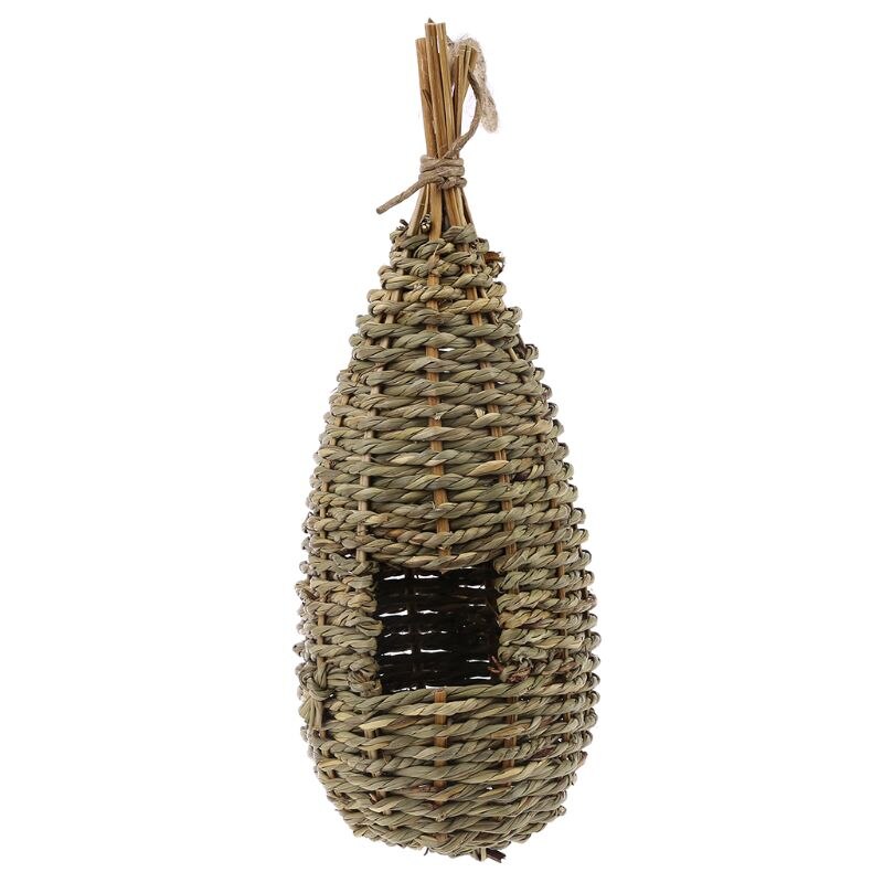 Rustic Birdhouse with Natural Fibers and Hand-Woven Straw Rope - Outdoor Shelter for Finches and Other Small Birds