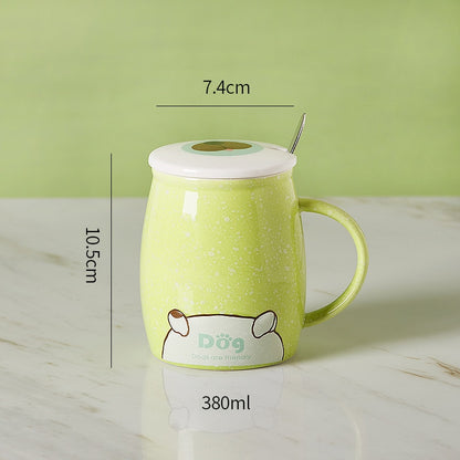 Ceramic Cartoon Mug with Lid and Spoon - 440ml Capacity for Coffee, Milk, or Tea - Ideal Breakfast Cup and Drinkware