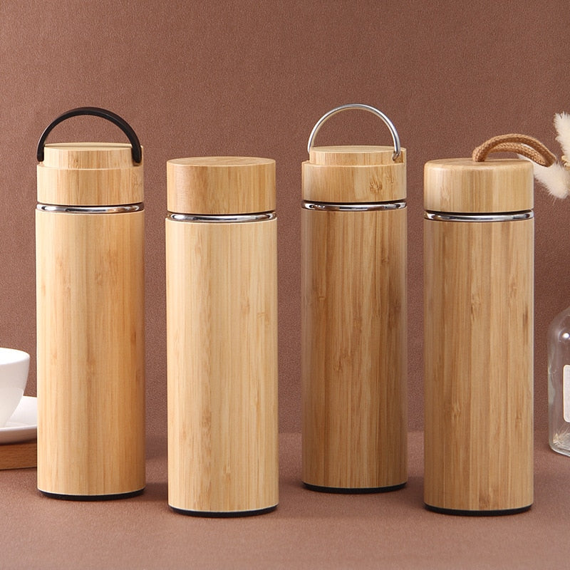 Portable Vacuum Flask Coffee Cup - New Bamboo Thermos Stainless Steel Water Bottle Tumbler, 350/450ml Capacity