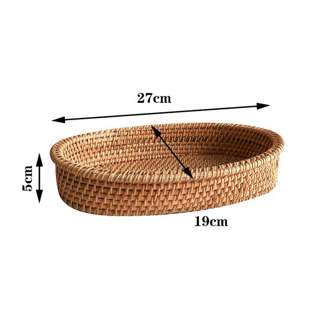 Handmade Rattan Fruit and Snack Basket: Multipurpose Tray for Bread, Snacks, and Sundries Storage in the Living Room or Kitchen