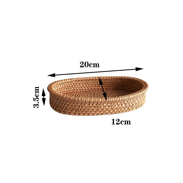 Handmade Rattan Fruit and Snack Basket: Multipurpose Tray for Bread, Snacks, and Sundries Storage in the Living Room or Kitchen