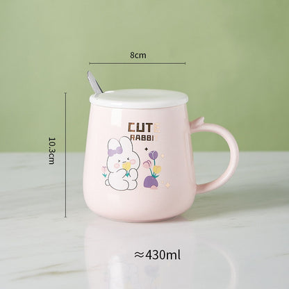 Ceramic Cartoon Mug with Lid and Spoon - 440ml Capacity for Coffee, Milk, or Tea - Ideal Breakfast Cup and Drinkware