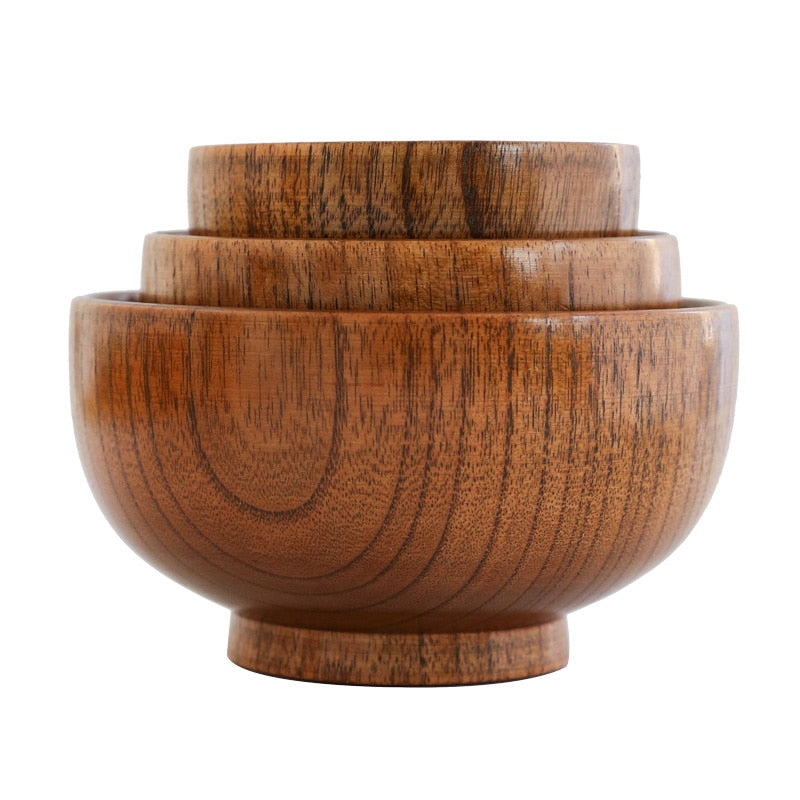 Japanese-style Wooden Bowl - Eco-Friendly, Handmade, Large/Small Bowl for Rice, Soup, Salad, Kids Tableware and Wooden Utensils