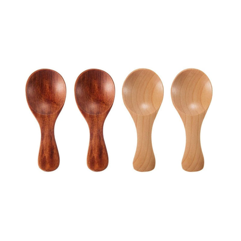 Balmy Days Set of 4 Mini Wooden Spoons - Small Spice, Sugar, Tea, and Coffee Scoops with Short Handles - Natural Wood Kitchen Gadgets for Kids and Adult