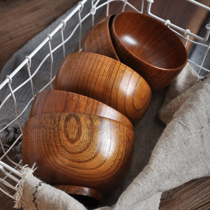 Japanese-style Wooden Bowl - Eco-Friendly, Handmade, Large/Small Bowl for Rice, Soup, Salad, Kids Tableware and Wooden Utensils