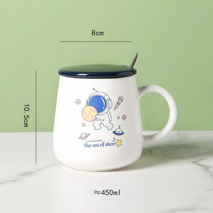 Ceramic Cartoon Mug with Lid and Spoon - 440ml Capacity for Coffee, Milk, or Tea - Ideal Breakfast Cup and Drinkware